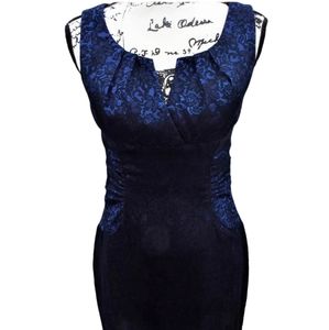 Adrianna Papell Sleeveless Black Lace with Blue Satin Underlay Cocktail Dress